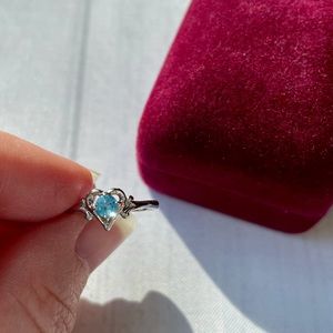 Aquamarine Heart Sterling Silver Ring